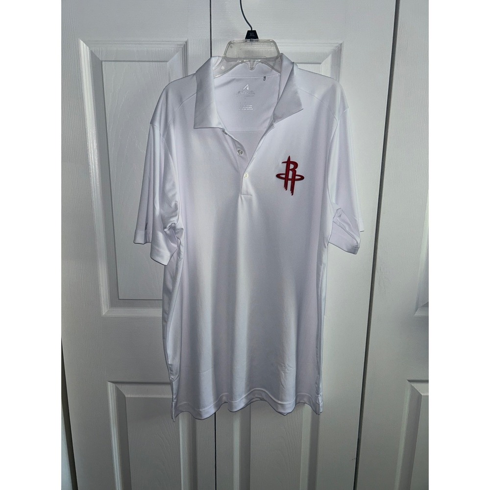 Antigua Houston Rockets Mens Large White Performance Golf Polo Shirt NBA NEW